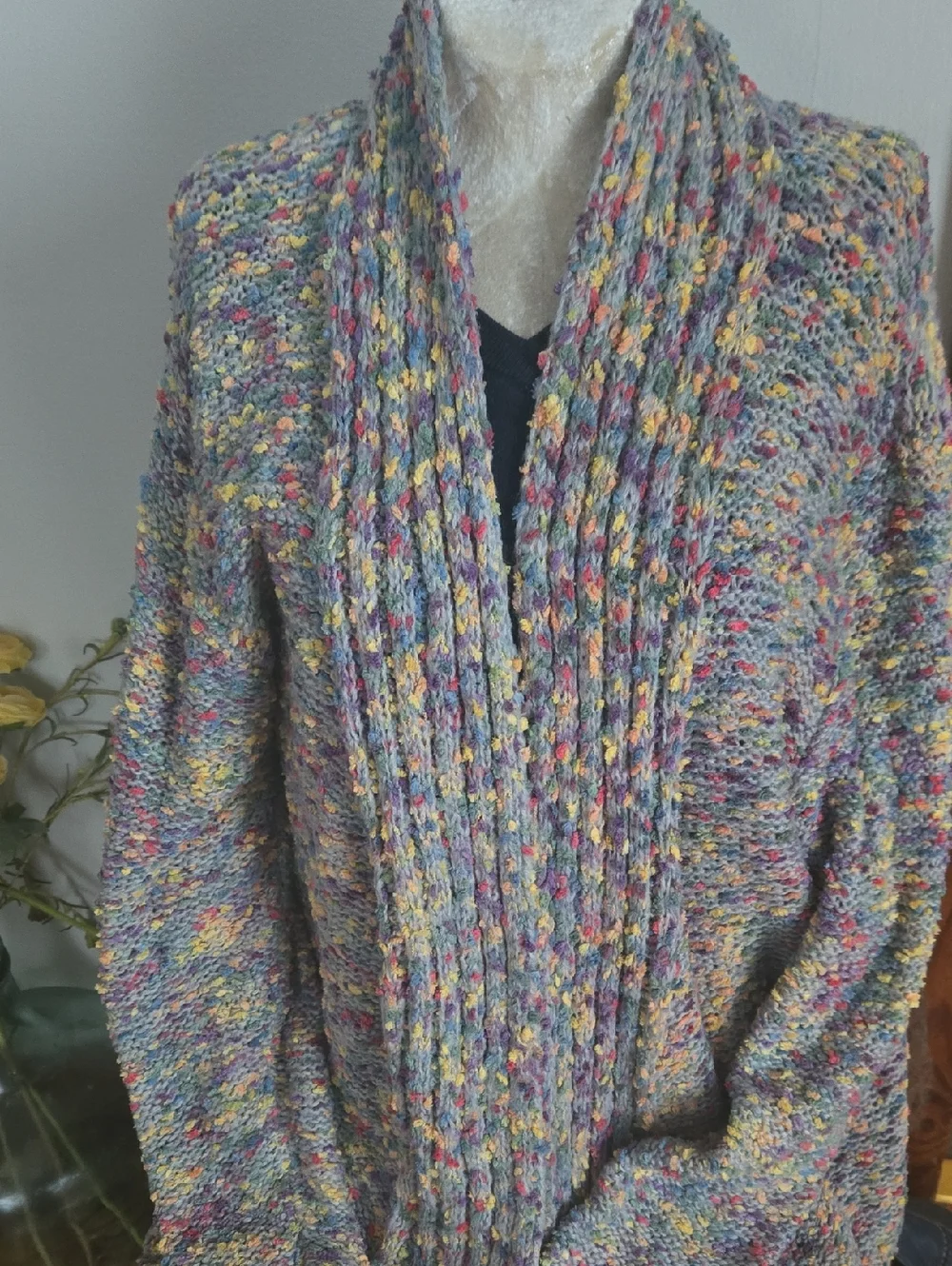 Popcorn Knit Open Cardigan - Women's Pastel Mix Size Xl